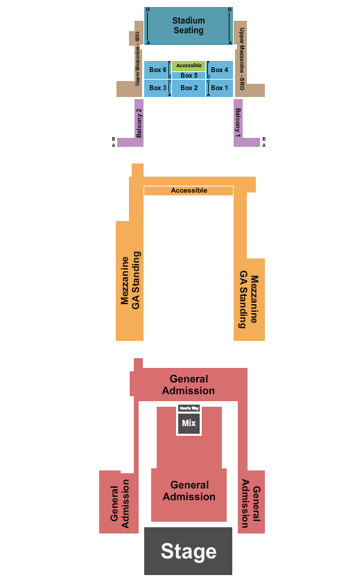 Reserved seating chart for House of Blues: orchestra, boxes, mezzanine, and balcony