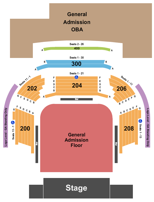 Reserved seating chart for House of Blues: orchestra, boxes, mezzanine, and balcony